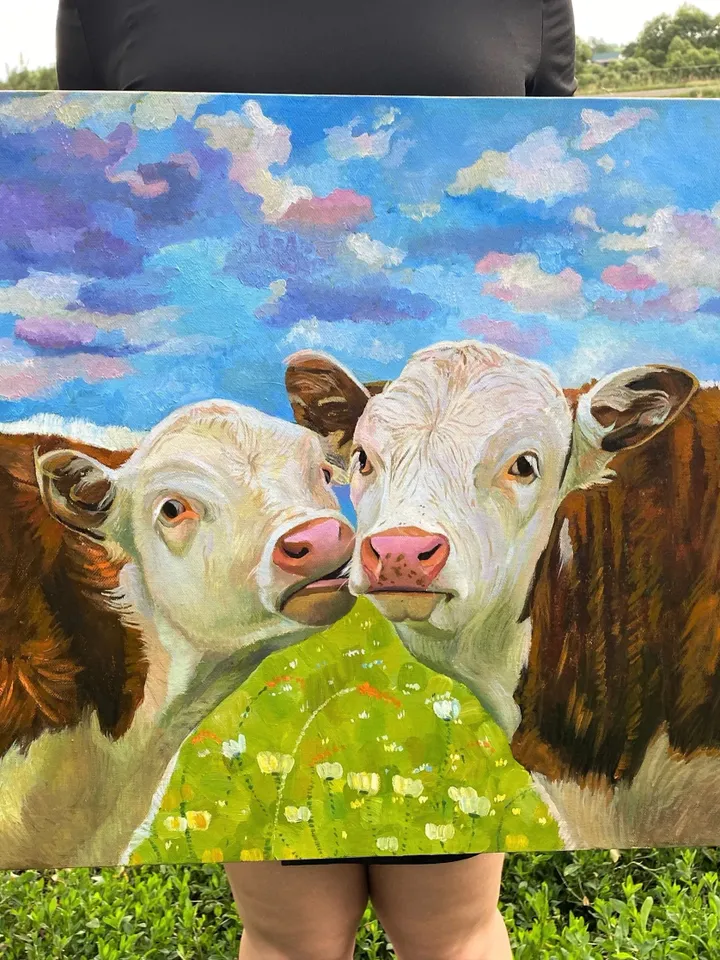 Cow original painting Animal artwork  oil painting hand-painted