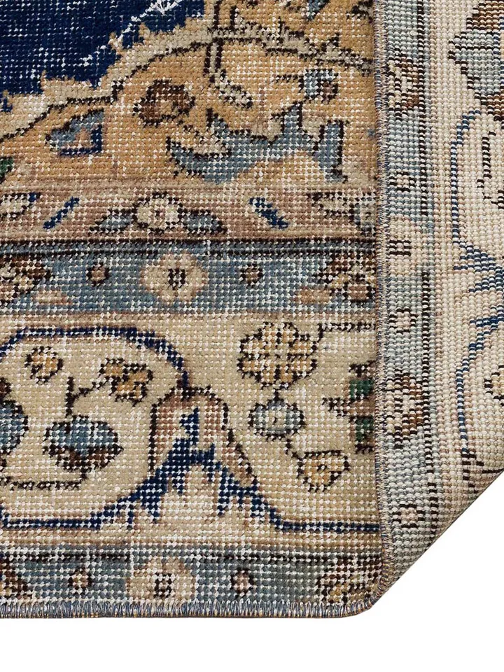 Turkish Dark Blue Brown Rug - Hand-Woven Distinctive - 6.5ft x 9.8ft - Adds Elegance & Comfort to Your Home Decor!