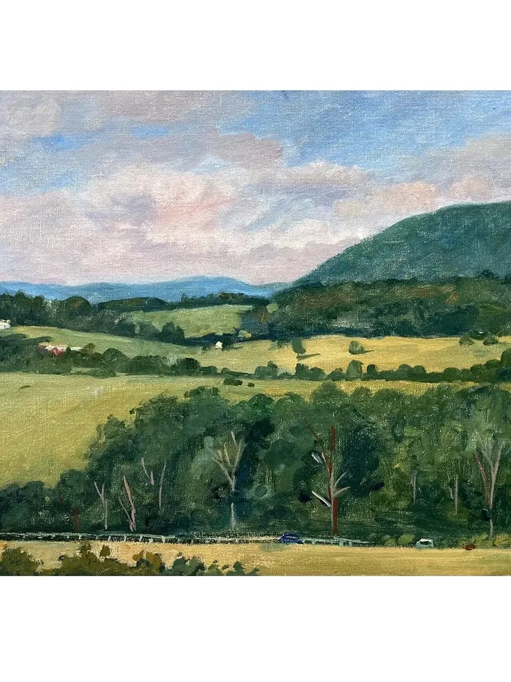 Original Berkshires Landscape Painting -Rolling Hills/Summer Sky- 14x24 Oil on Linen, Plein Air Impressionism, Signed Original Fine Art