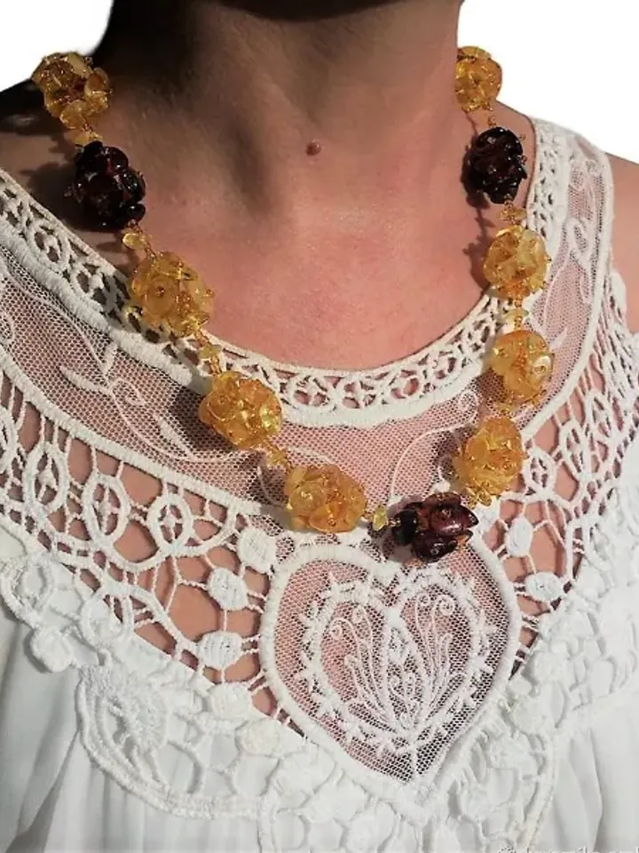 Real Amber Jewelry Gemstone Beads Necklace Unique Handmade Gift for Women Mom Birthday Mother's day Gift Jewelry Yellow