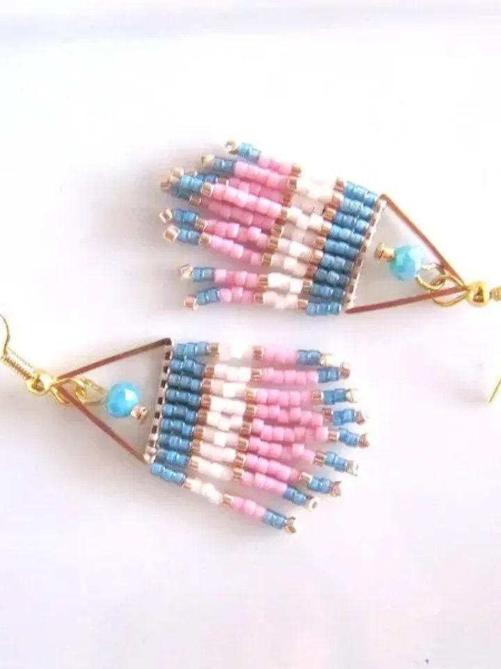 Handwoven Miyuki earrings, micro macrame hippie style fringed earrings, fringe earrings, miyuki hanging earrings, Christmas gift friend