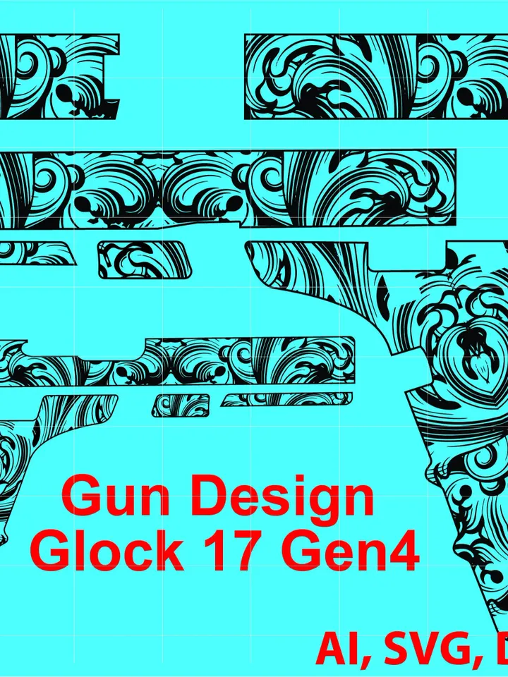 Glock 17 Gen4 Hand Gun Design Custom, Ai, Vector, SVG, DXF, PNG, Digital
