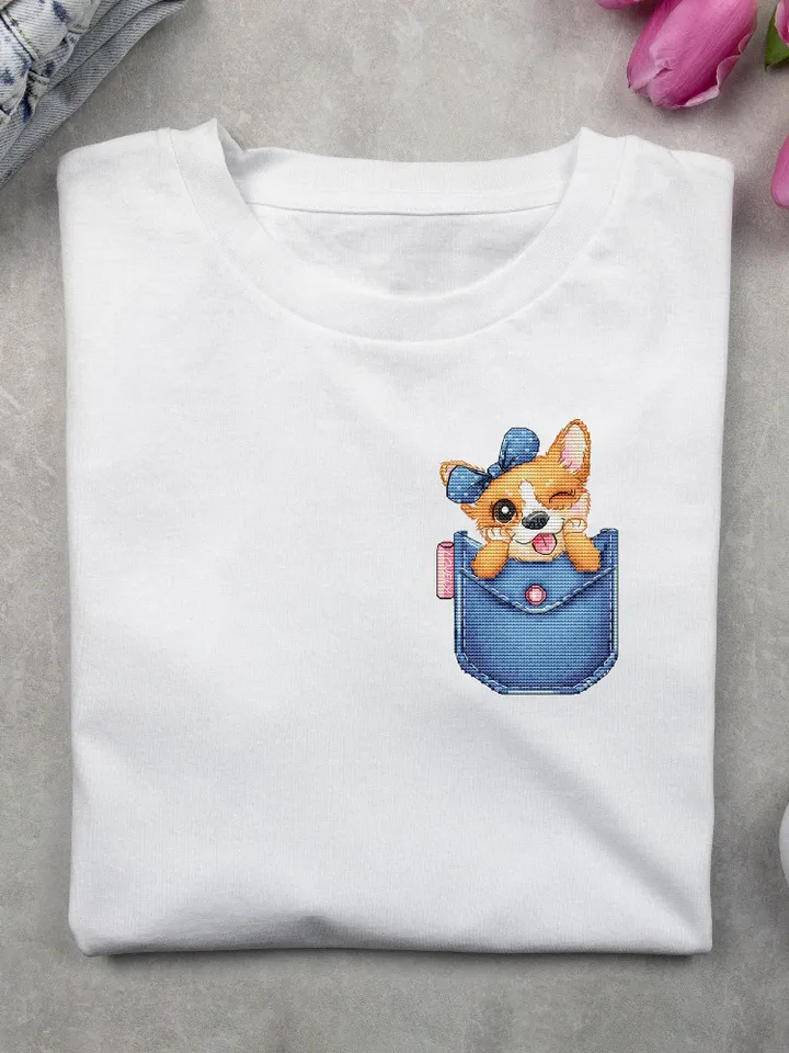 Corgi Cross Stitch Pattern, Corgi Embroidery, Animal Cross Stitch, Digital Embroidery Pattern, Instant Download PDF