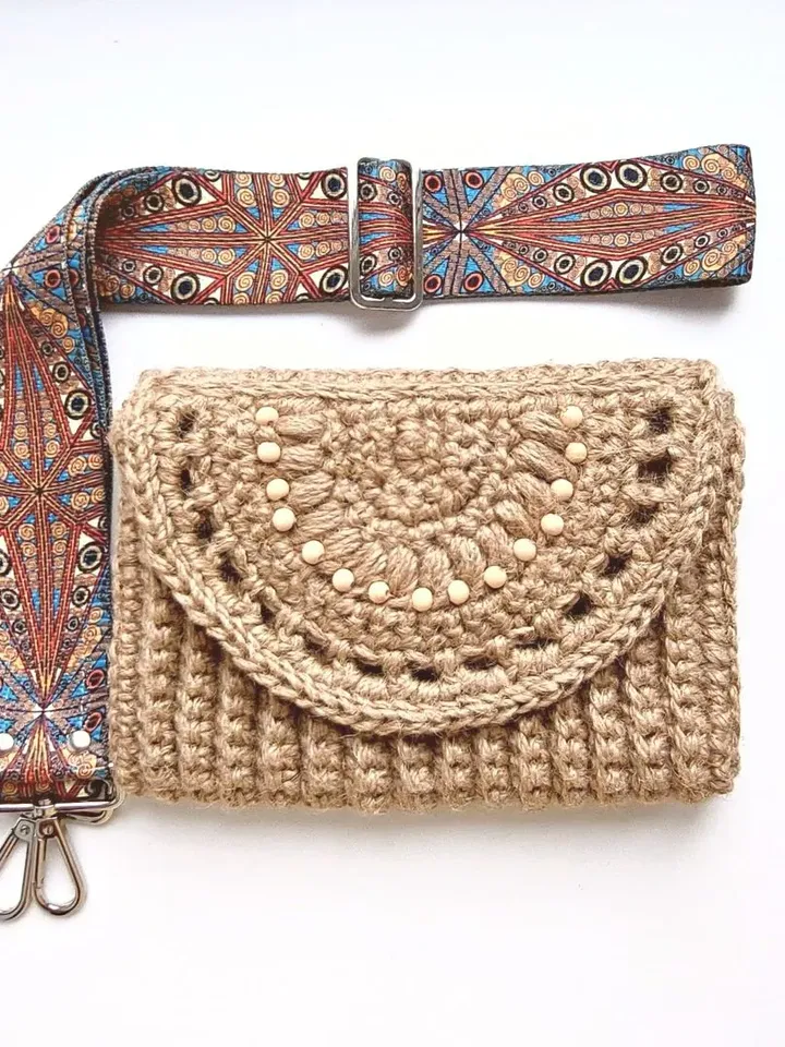 Envelope crossbody Summer jute bag with boho strap Dog mom gift