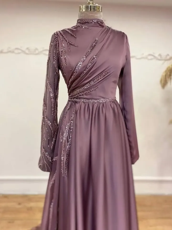 AHUNARE HIJAB - Şura Lilac Chiffon Tailed Wedding Dress, Muslim Evening Gown, Nikah, Islamic Wedding, Engagement, Bridesmaid,