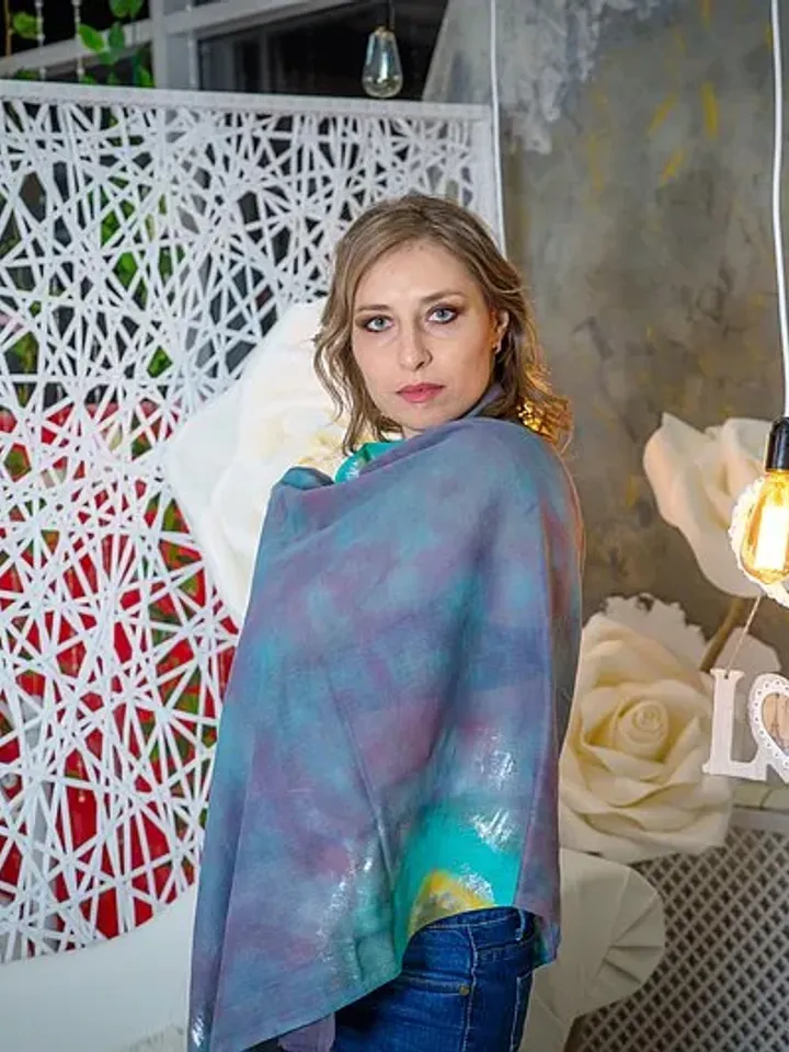 Gray blue cotton scarf Large hand dyed shawl Mother's day gift Tie dye scarf