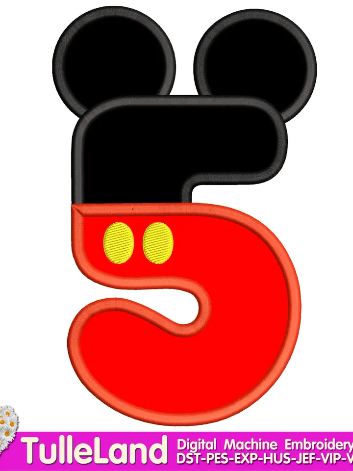 Mouse Number Five Cute mouse Oh Toodles, I'm 5 Boy's fifth birthday Design applique for Machine Embroidery
