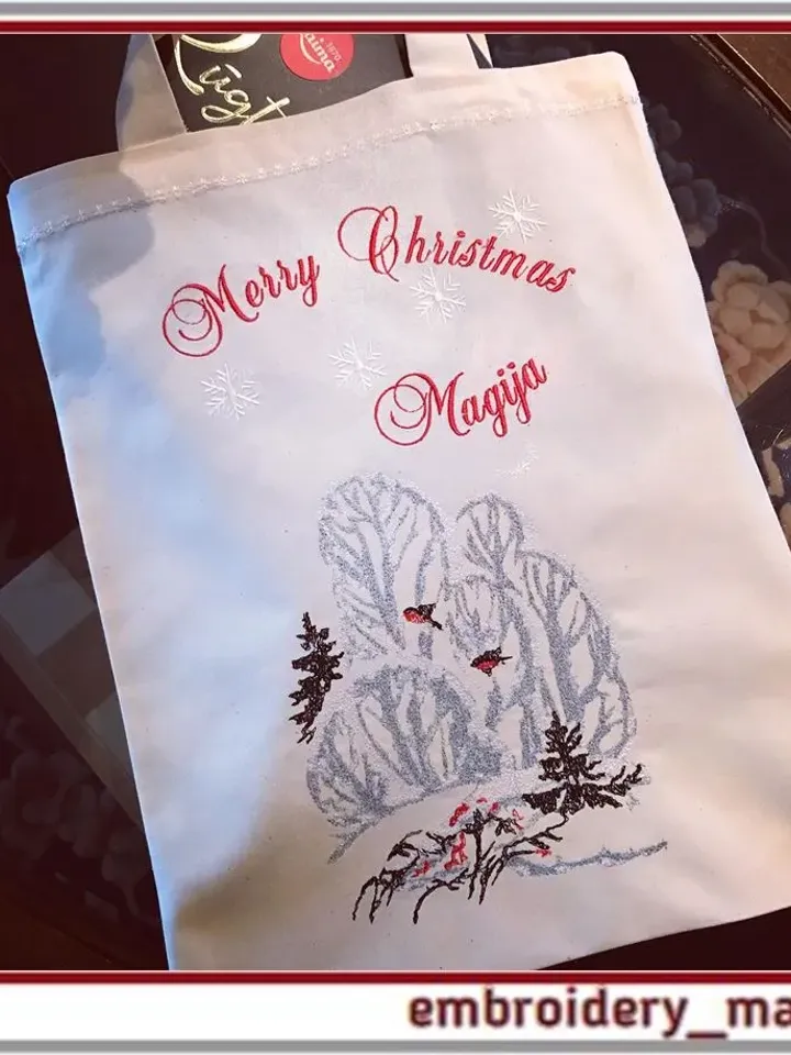 Digital machine embroidery design Winter landscape