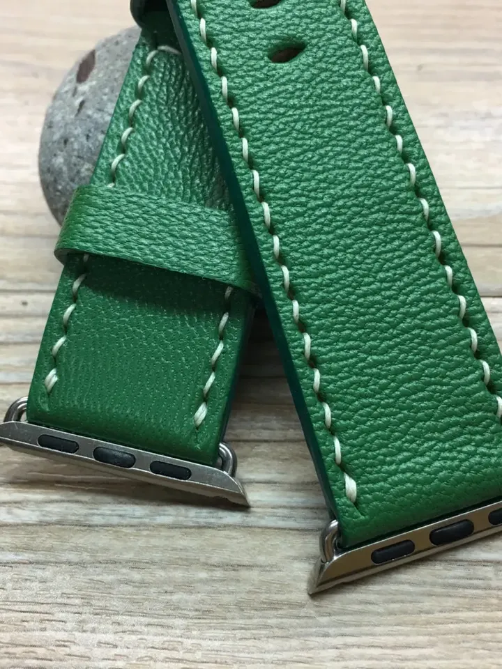 Personalized Apple Watch Band 44mm, Custom Apple Watch Band Leather, iWatch Series 5, Green Leather Watch Band, Valentines Day gift for him