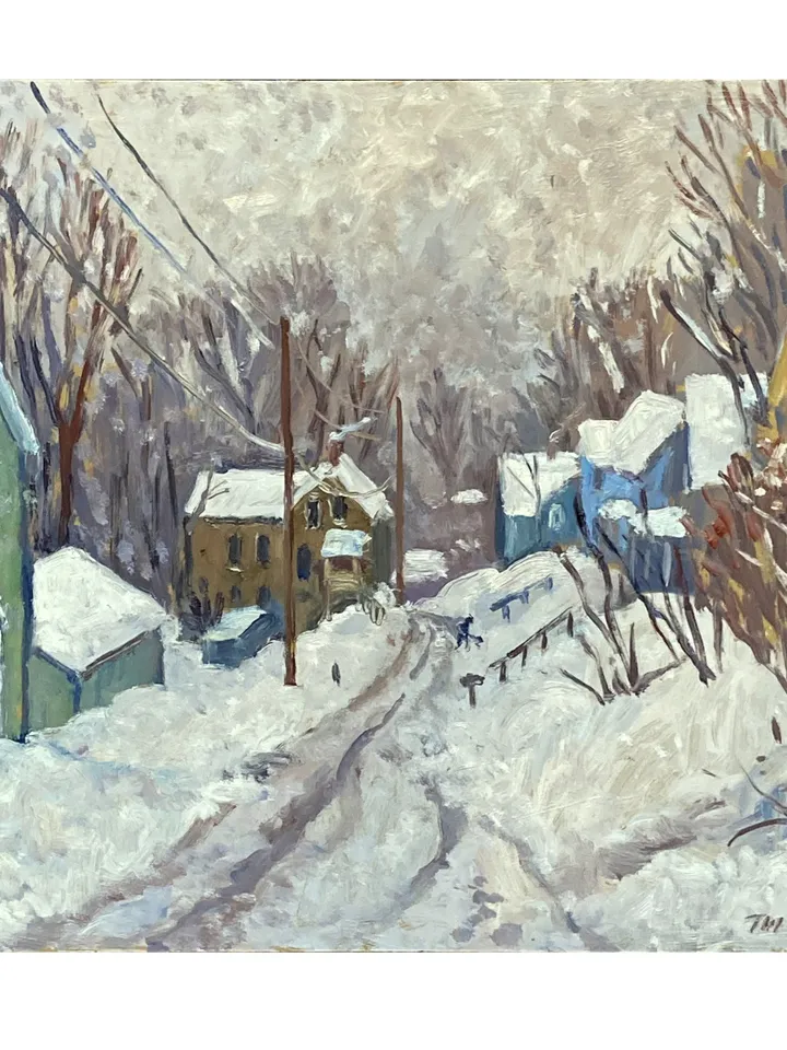 Original Winter Landscape Painting -Toward Vermont/Snow Day- 12x12 Oil on Panel, Plein Air Impressionist Scene, American Fine Art