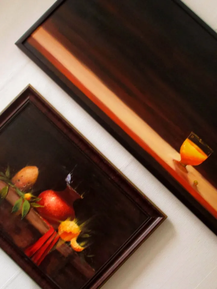 "PEACH JUICE." Original Oil Painting on Canvas, Minimalist Still Life Painting by "Walperion Paintings"
