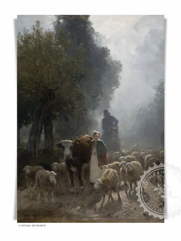 Cattle Wall Art Set of 2 Vintage Prints, Farm Animals Printable Home Decor, Geese Sheep Oil Painting, Downloadable | 42