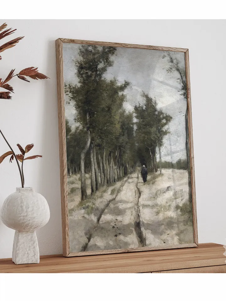 Vintage Cottage Landscape Painting, Printable Farmhouse Kitchen Wall Art, Downloadable | 381