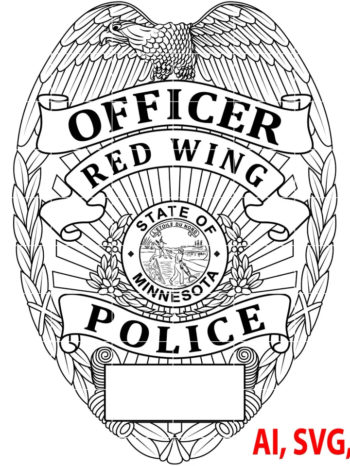 Police Badge, State of Minnesota Red Wing Police Officer Badge, Logo, Seal, Custom, Ai, Vector, SVG, DXF, PNG, Digital