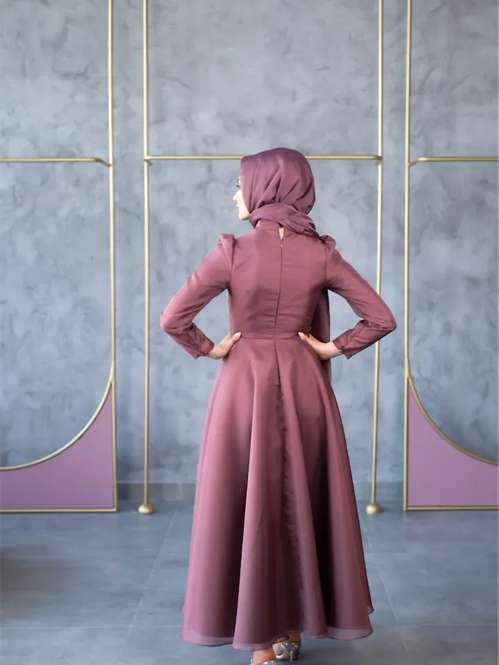 AHUNARE HIJAB - Mimoza Dried Rose Embroidered Wedding Dress, Muslim Evening Gown, Nikah, Islamic Wedding, Engagement, Bridesmaid,