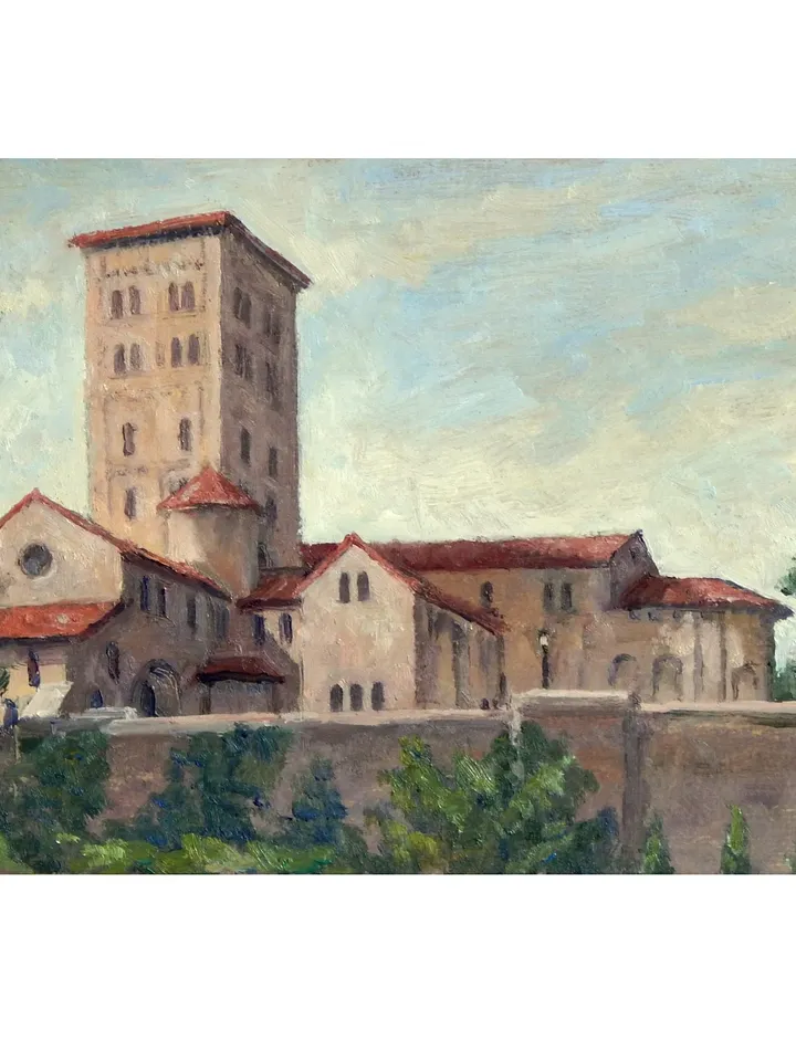 Original NYC Landscape Painting -The Cloisters/New York City- 8x14 Oil on Panel, Impressionist Fine Art, Signed Washington Heights Oil