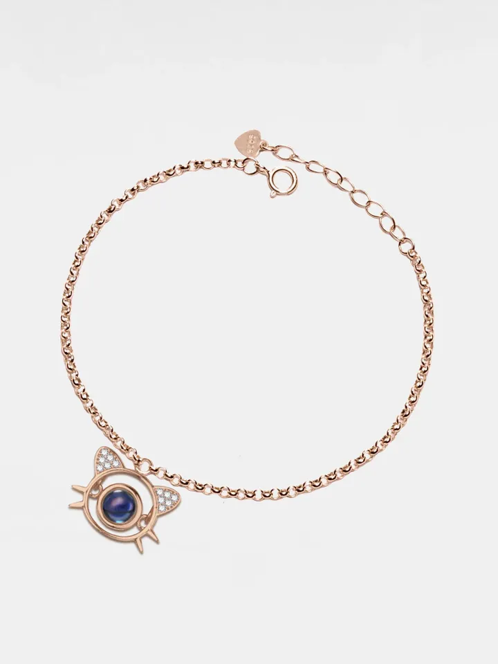 PERIMADE Cat Photo Projection Bracelet • Personalized Picture Inside Bracelet • Sterling Silver Keepsake Jewelry • Trendy Best Friend Gift