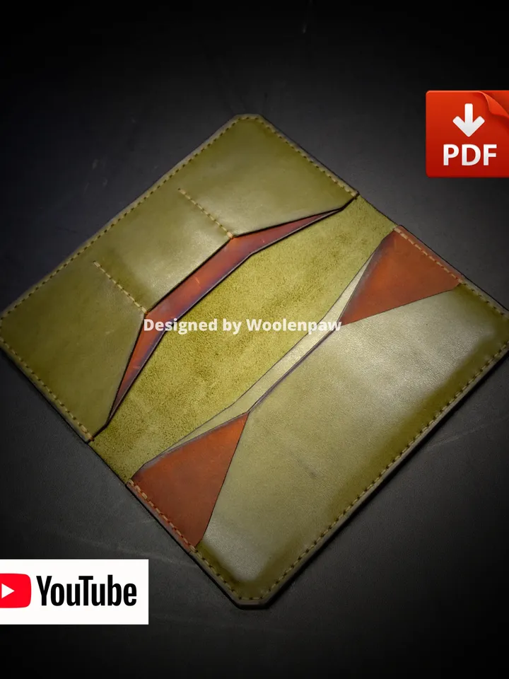 PW9 leather pattern to make a wallet "Geometric". Leather template passport wallet.