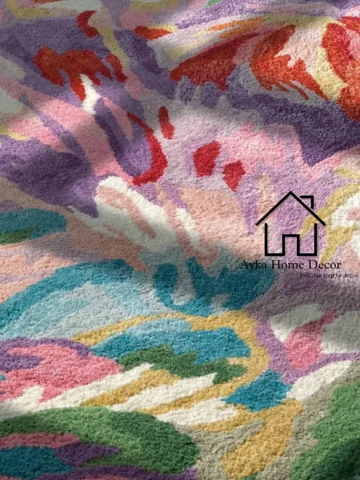 Multi Color Screch Flower Round Hand Tuft Modern Rug 100% Wool Tufted Rug Round/Circle Fine Woolen Area Rug Customization is Available