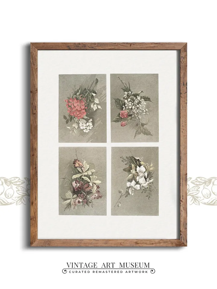 White Hydrangea Painting, Vintage Print Botanical Art, Orchids Geranium Antique Flower Printable Wall Decor, Digital | #37