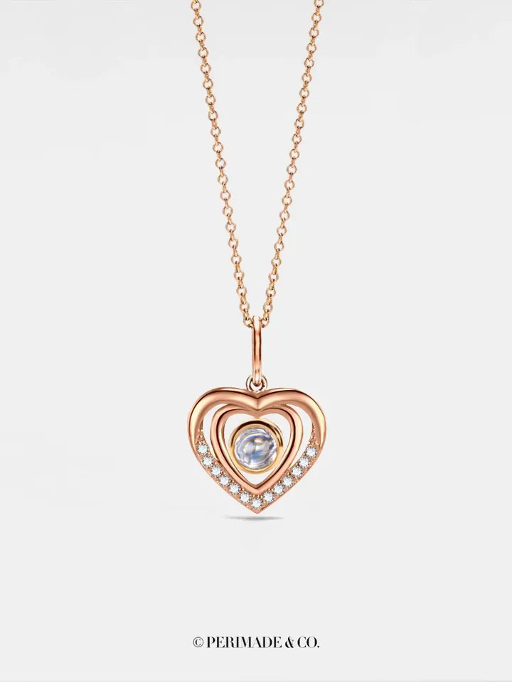 PERIMADE Heart Photo Projection Necklace • Custom Memorial Picture Necklace • Personalized Sterling Silver Jewelry • Trendy Best Friend Gift