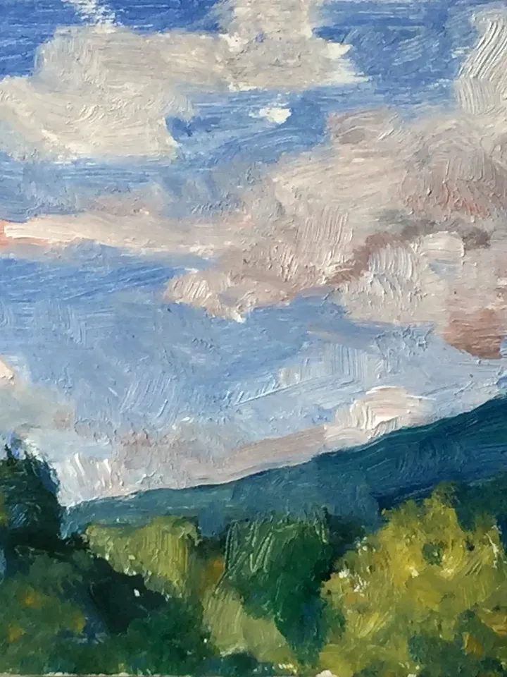 4x8 Landscape Painting -Berkshires Sky- Small Oil on Panel, Contemporary Plein Air Impressionist Oil, American Fine Art, Signed Original