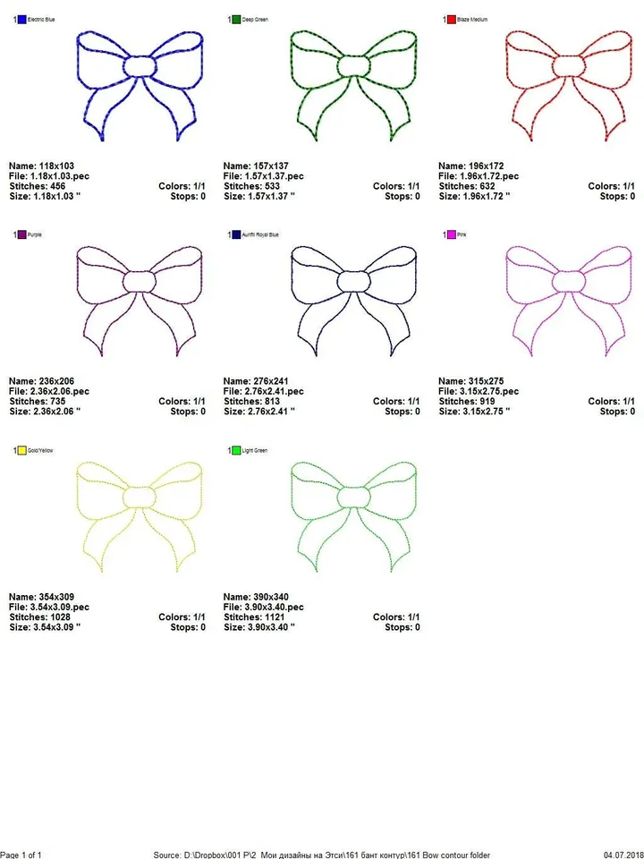 Embroidery bow file Ribbon Bow embroidery designs for girls Machine embroidery designs for pillow Bow mini embroidery design Bow contour