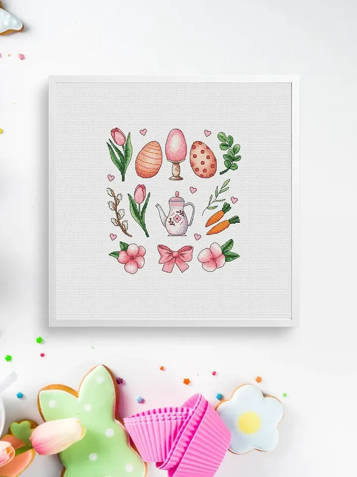 Easter  Sampler Cross Stitch Pattern PDF, Easter Flowers Eggs Cross Stitch Pattern, Easter Eggs Cross Stitch Pattern, Spring Cross Stitch
