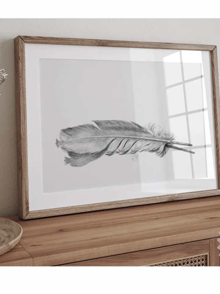 Feather Art Minimalist Sketch, Vintage Neutral Printable Wall Decor, Digital Download | 355
