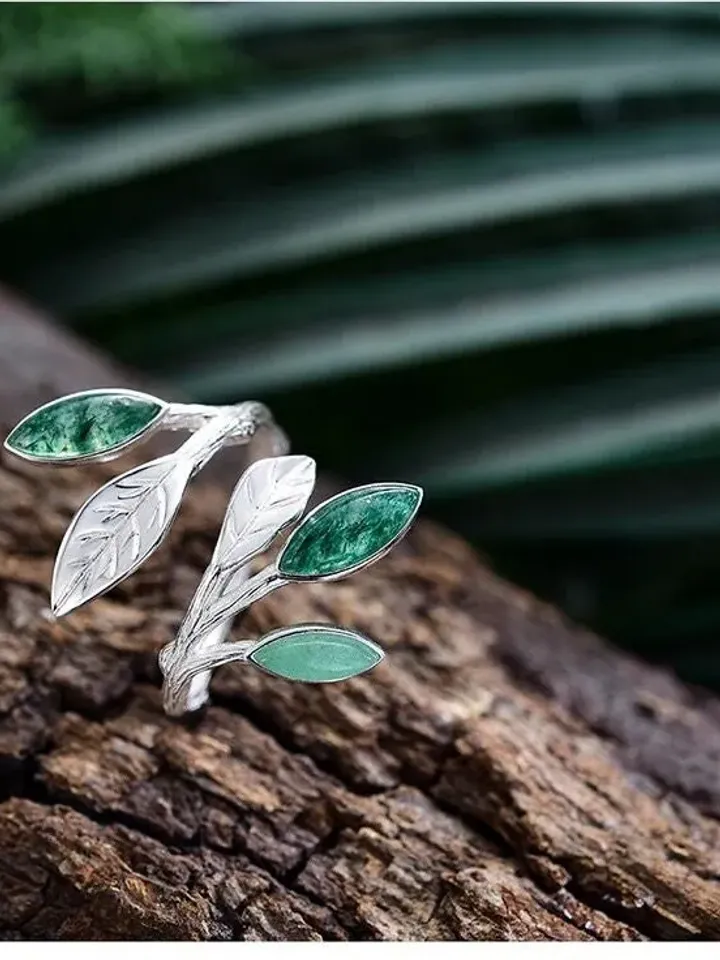 925 Silver Leaf Ring, Adjustable Leaf Ring Silver, Green Leaf Ring, Leaf Ring, Adjustable Ring, 925 Silver Ring, Green Ring, Leaf Rings