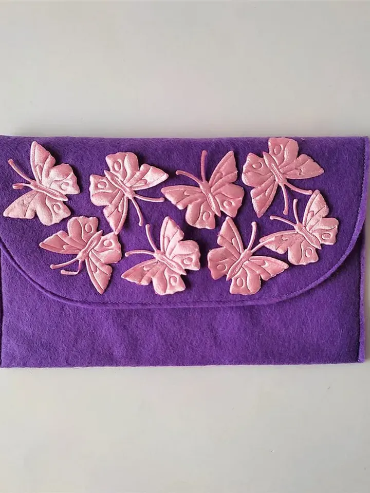 手拿包 Felt clutch cosmetic bag with pink butterflies small bag handbag