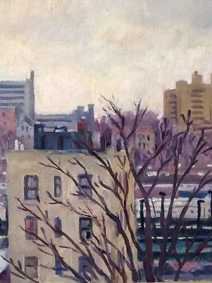 New York Cityscape Painting -WinterLight/Inwood- 14x18 Oil on Canvas, American Urban Impressionist Fine Art, Signed Original NYC Landscape