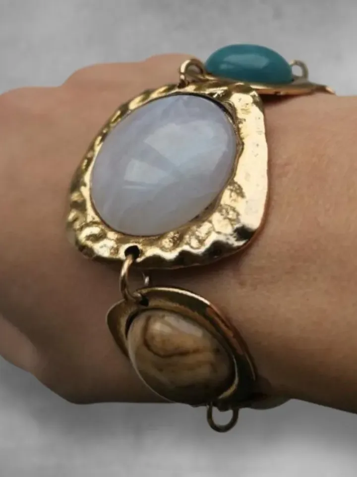 chunky adjustable gemstone chain bracelet, chunky bracelet, chunky gold bracelet, chunky gemstone bracelet