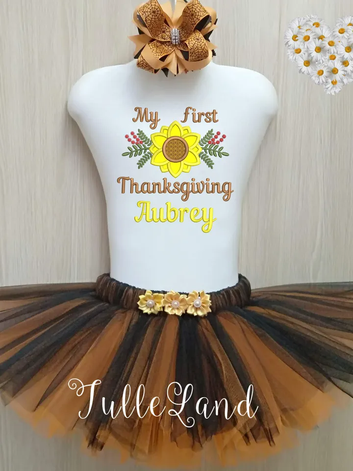 Baby Girl first 1st Thanksgiving Applique Machine embroidery design