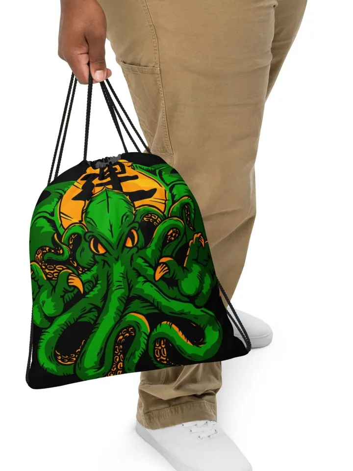 Cthulhu Waits Sleeping Drawstring Bag | Over the Shoulder Bag, Polyester Fabric Draw String Bag, Cthulhu Mythos, Call of Cthulhu, Lovecraft