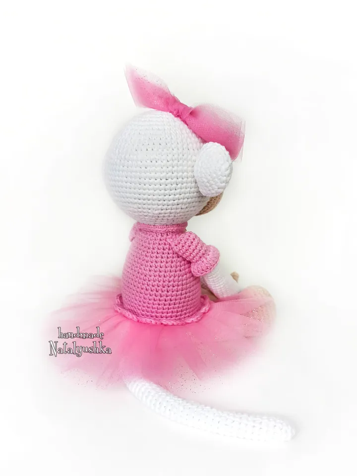 White Monkey soft Toy, Ballerina monkey, Handmade Monkey girl, Crochet monkey in a pink dress, Nursery decor