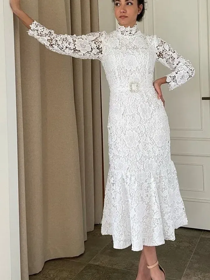 AHUNARE HIJAB - White Wedding Dress, Muslim Evening Gown, Nikah, Islamic Wedding, Engagement, Bridesmaid