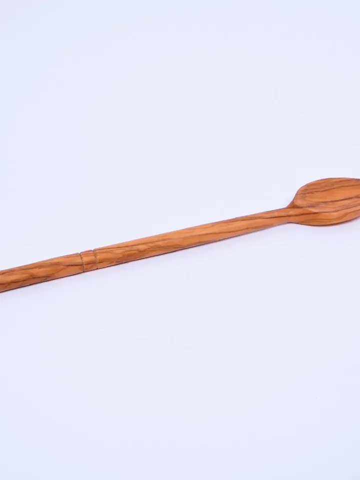 Olive Wood Round Handle Spoon - 30 cm / 11.81" Long - Wooden Spoon Handmade in Albania - AKwood, each and every item created is unique.