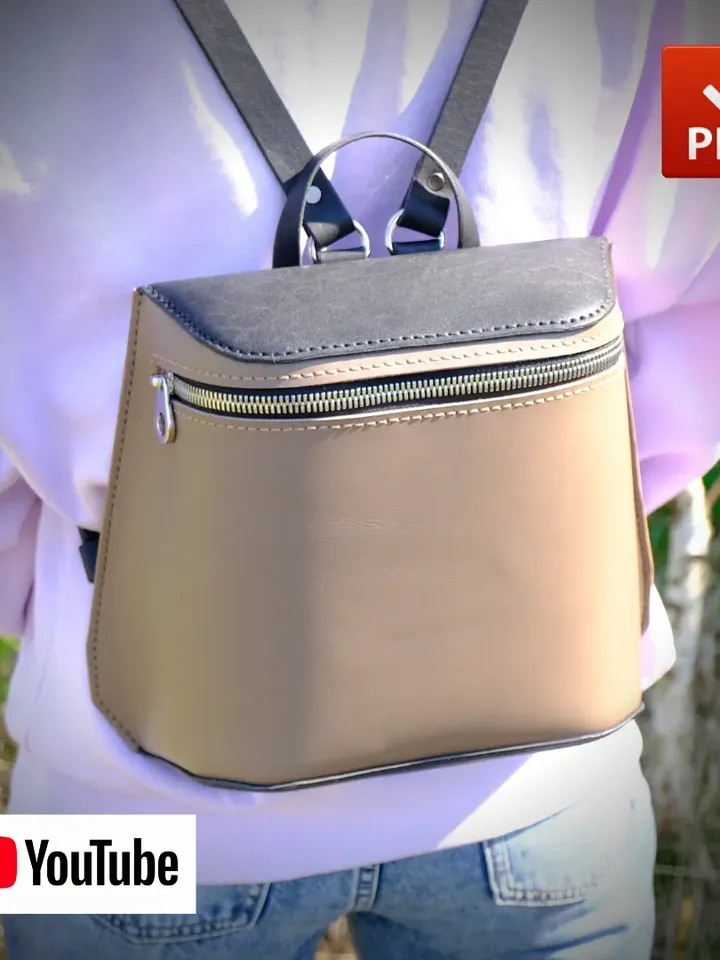PDF leather pattern - Women's leather backpack. BG15
