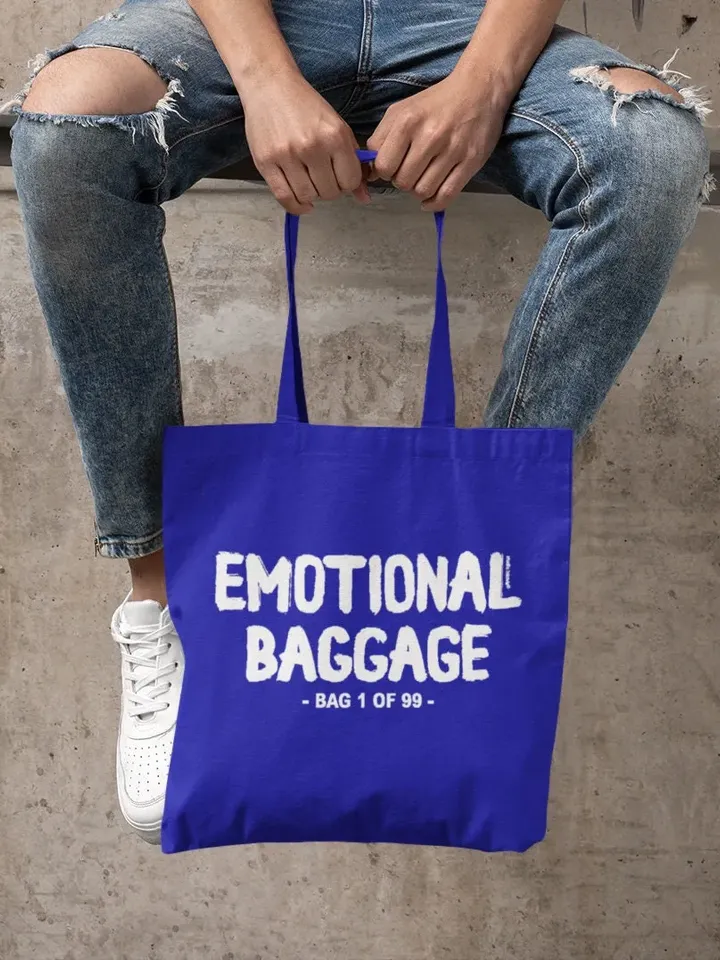 Emotional Baggage Tote bag blue. Mental Health nature lovers Environment friendly Mood Bag Gym Bag Grocery. Stuff Bag Eco-Friendly Shopper