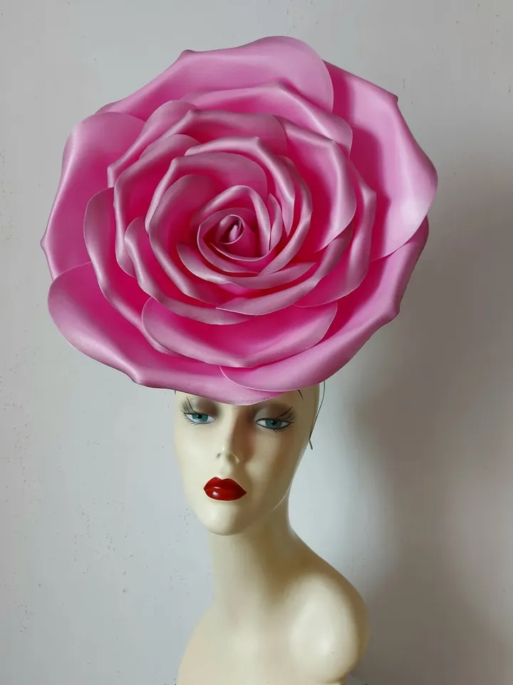 Giant pink rose Kentucky Derby Hat Wedding Flower Headdress, Bridal headpiece, Church Hat, Horse Racing, Barbie party