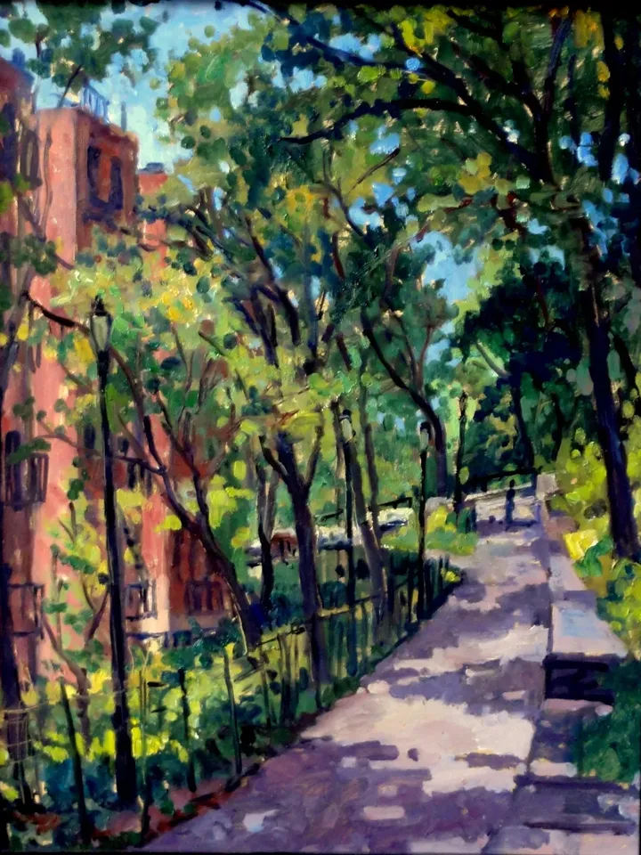 Original NYC Cityscape Painting - Isham Park Alley/Inwood/New York City - 14x18 Oil on Panel, Plein Air Impressionist Fine Art