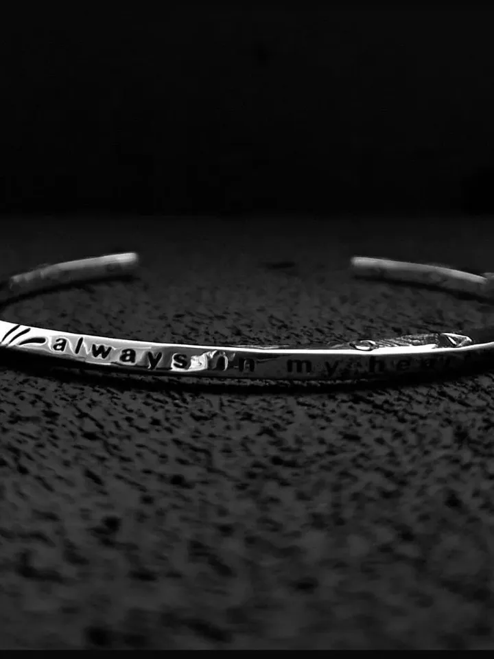 Solid Silver Always in My Heart Cuff, High Quality Thick & Solid 925 Sterling Silver Handmade  Adjustable Bangle, Christmas Gifts for Women