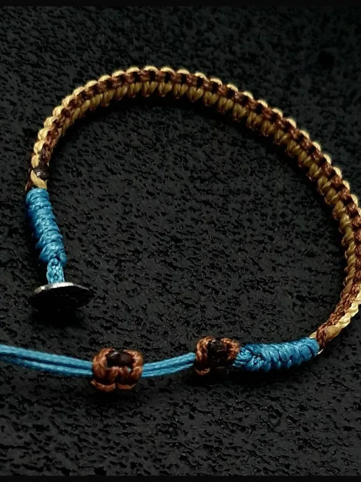 Brown and Beige Macrame Bracelet with Silver Button, Adjustable Closured Macrame Art Wristlet, Stylish Gifts for Men, Women and Bestfriend