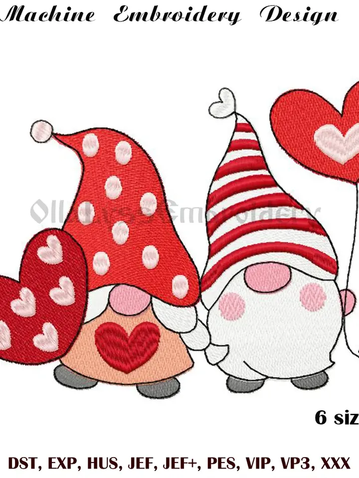 Gnomes In Love digital machine embroidery design in 6 sizes