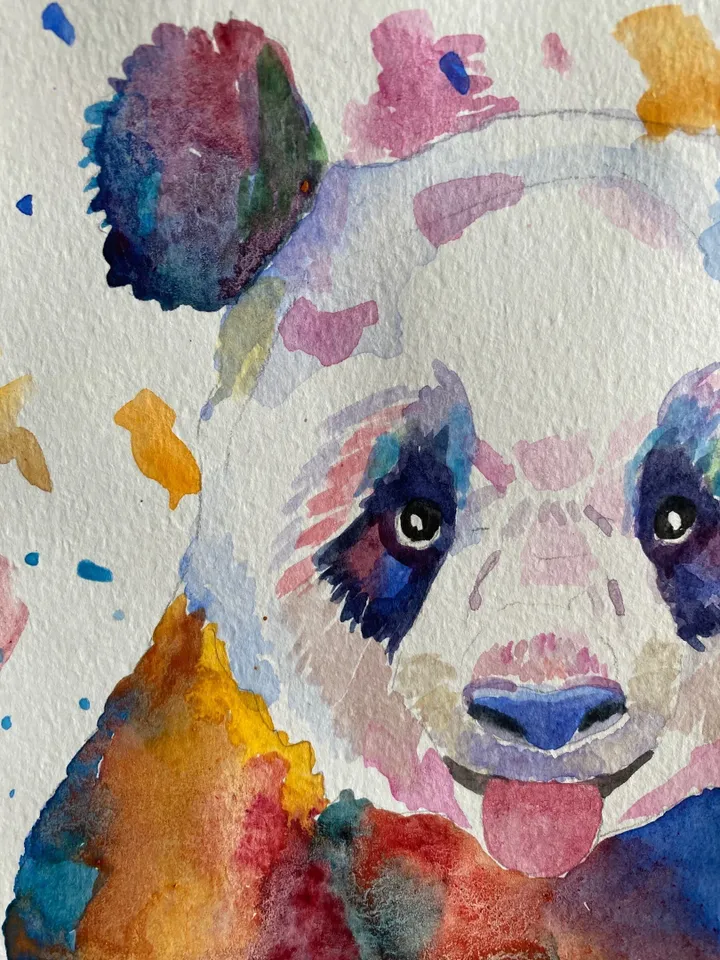 Panda original watercolor painting minimalist animal art, light watercolor artwork, wall decor 5x7 inches