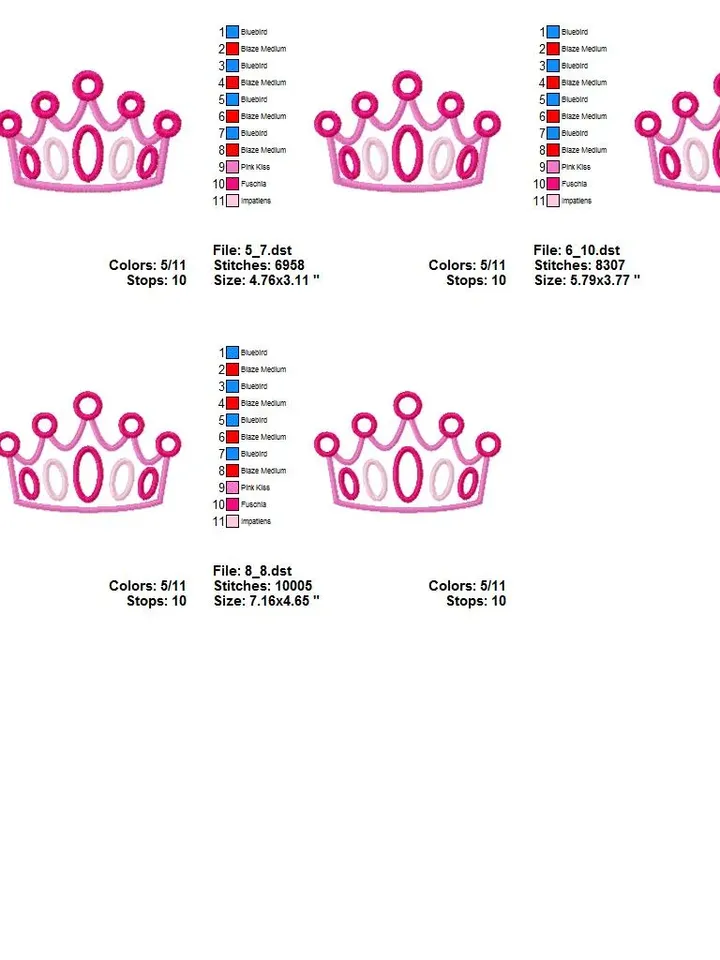 Princess Crown Tiara foe Girl Design Applique for Machine Embroidery