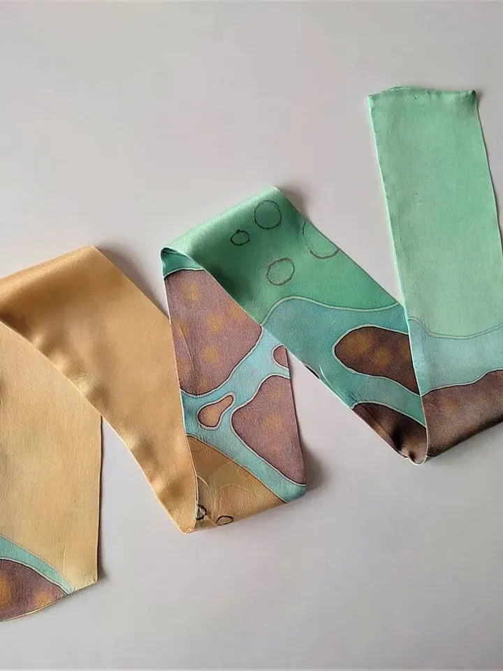 Small silk scarf for neck Silk skinny scarf Short scarves Hand painted scarf