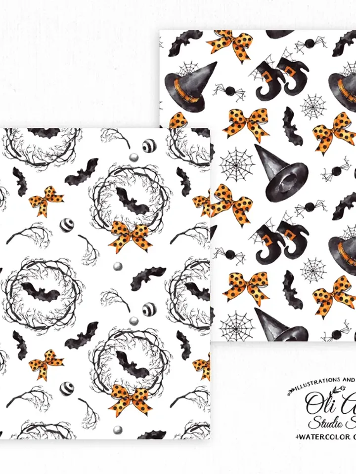 Watercolor Digital paper pack. Happy HALLOWEEN. Fall. Download Seamless Patterns. Digital Download. OliArtStudioShop