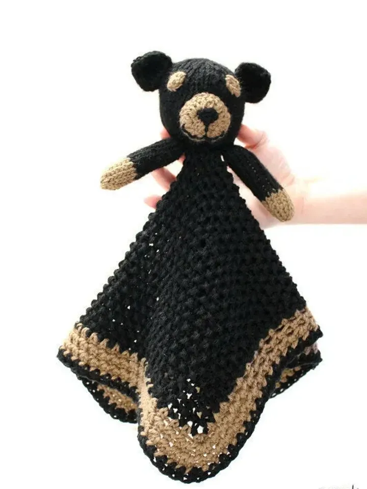 Black Bear Gift Set and Photoshoot Props, Woodland Animals Nursery Décor, Baby Shower Gift Ideas for New Moms, Crochet Lovies, Safari Animal